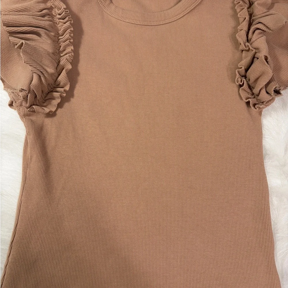 Express Tan Ruffle Sleeve Top - Picture 6 of 8